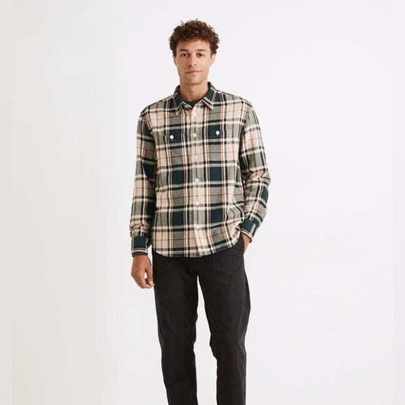 Madewell Twill Easy Fit Long Sleeve Shirt in Peterson Plaid Smokey Spruce - Picture 7 of 9